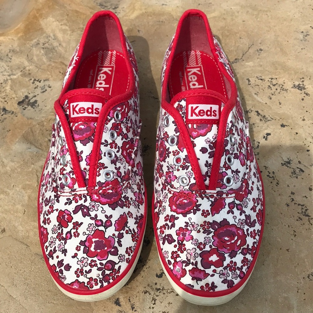 Red floral keds